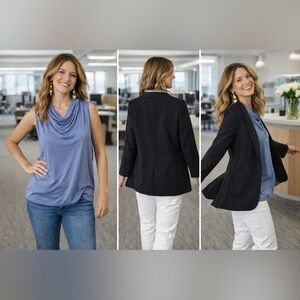 Dusty Blue Zig Zag Stripe Cowl Neck Sleeveless Top 1XL | Y2K Flowy Draped